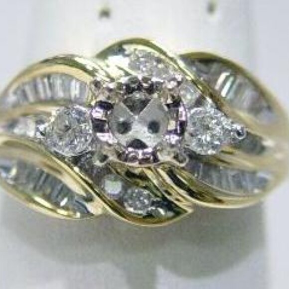 14Kt Yellow Gold 2/3-Carat Diamond 5mm Round Semi-Mount Marriage Ring - Picture 4 of 7